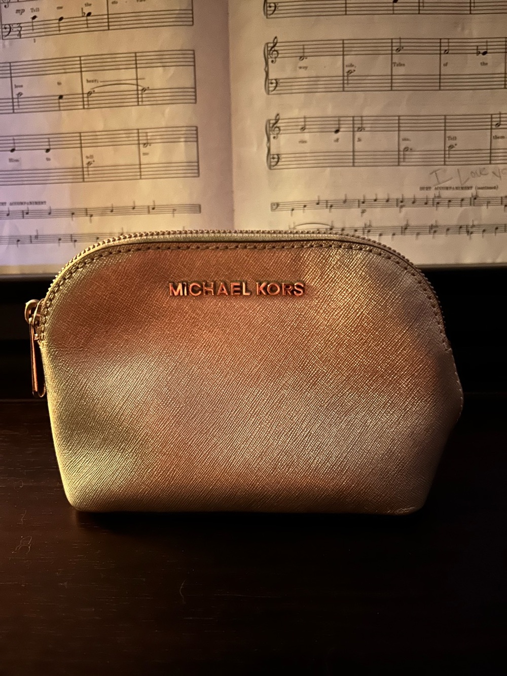 EUC Rare Michael Kors Saffiano Leather Silver Cosmetic Makeup Travel Case Bag